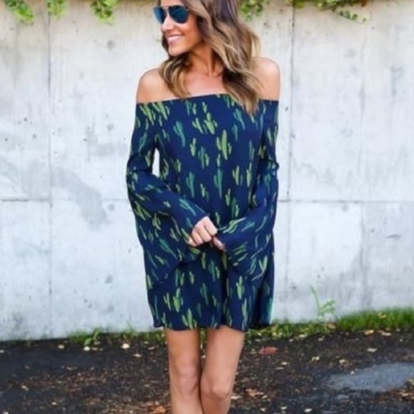 Olivaceous Dresses & Skirts - Off the Shoulder Cactus Dress